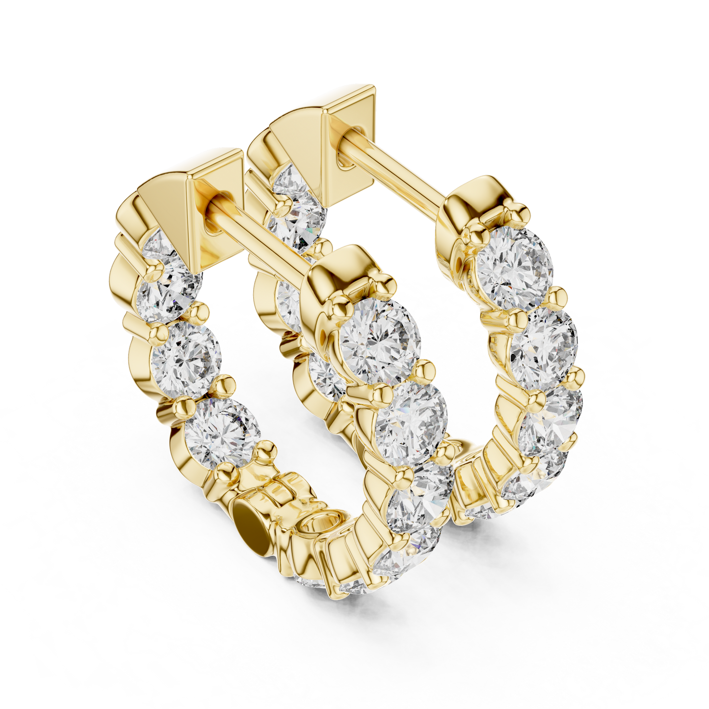 Round Lab Grown Diamond Huggie Hoop Earrings in 14k White Gold