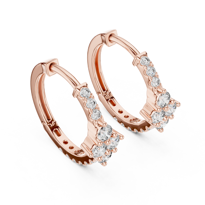Round Lab Grown Diamond Rhombus Cluster Hoop Earrings in 14k Rose Gold