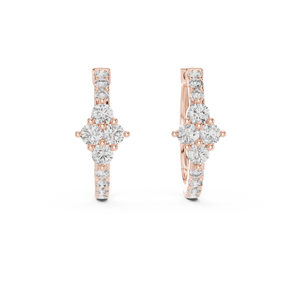 Round Lab Grown Diamond Rhombus Cluster Hoop Earrings in 14k Rose Gold