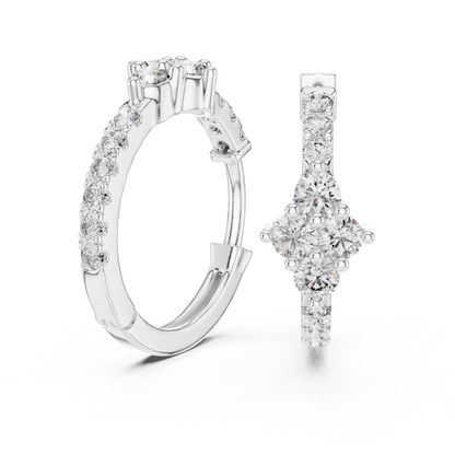 Round Lab Grown Diamond Rhombus Cluster Hoop Earrings in 14k Rose Gold