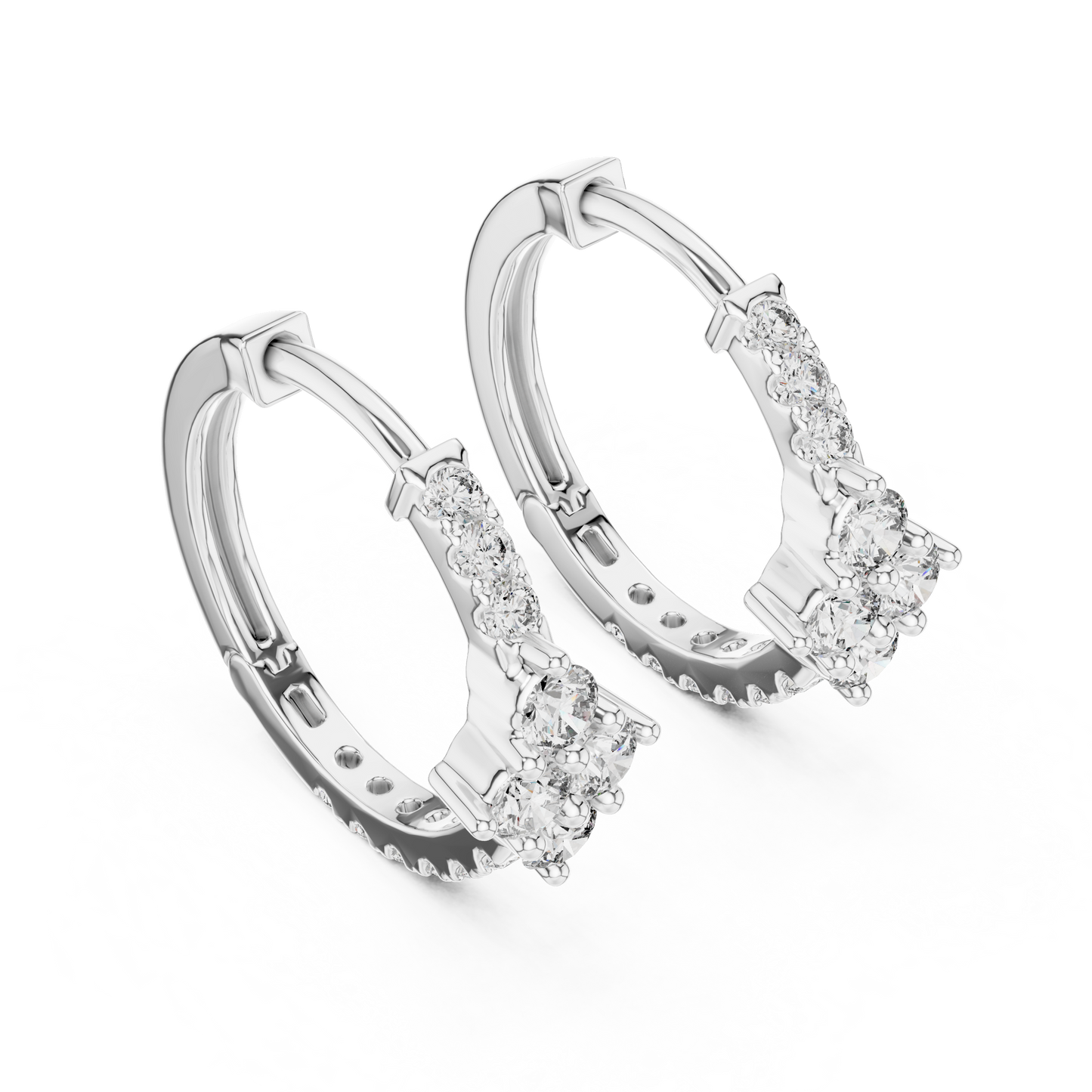 Round Lab Grown Diamond Rhombus Cluster Hoop Earrings in 14k Rose Gold