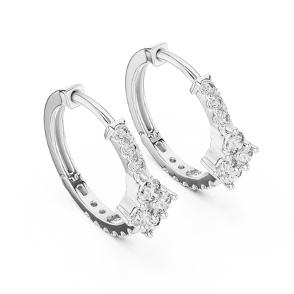 Round Lab Grown Diamond Rhombus Cluster Hoop Earrings in 14k Rose Gold