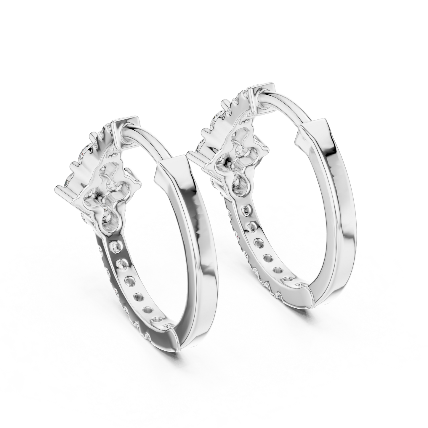 Round Lab Grown Diamond Rhombus Cluster Hoop Earrings in 14k Rose Gold