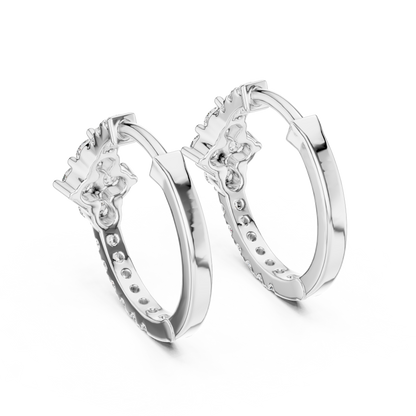 Round Lab Grown Diamond Rhombus Cluster Hoop Earrings in 14k Rose Gold