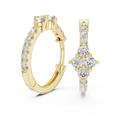 Round Lab Grown Diamond Rhombus Cluster Hoop Earrings in 14k Rose Gold