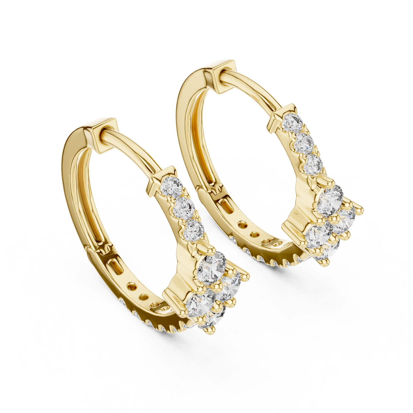 Round Lab Grown Diamond Rhombus Cluster Hoop Earrings in 14k Rose Gold