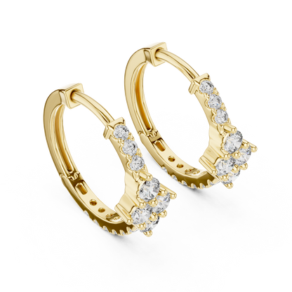Round Lab Grown Diamond Rhombus Cluster Hoop Earrings in 14k Rose Gold