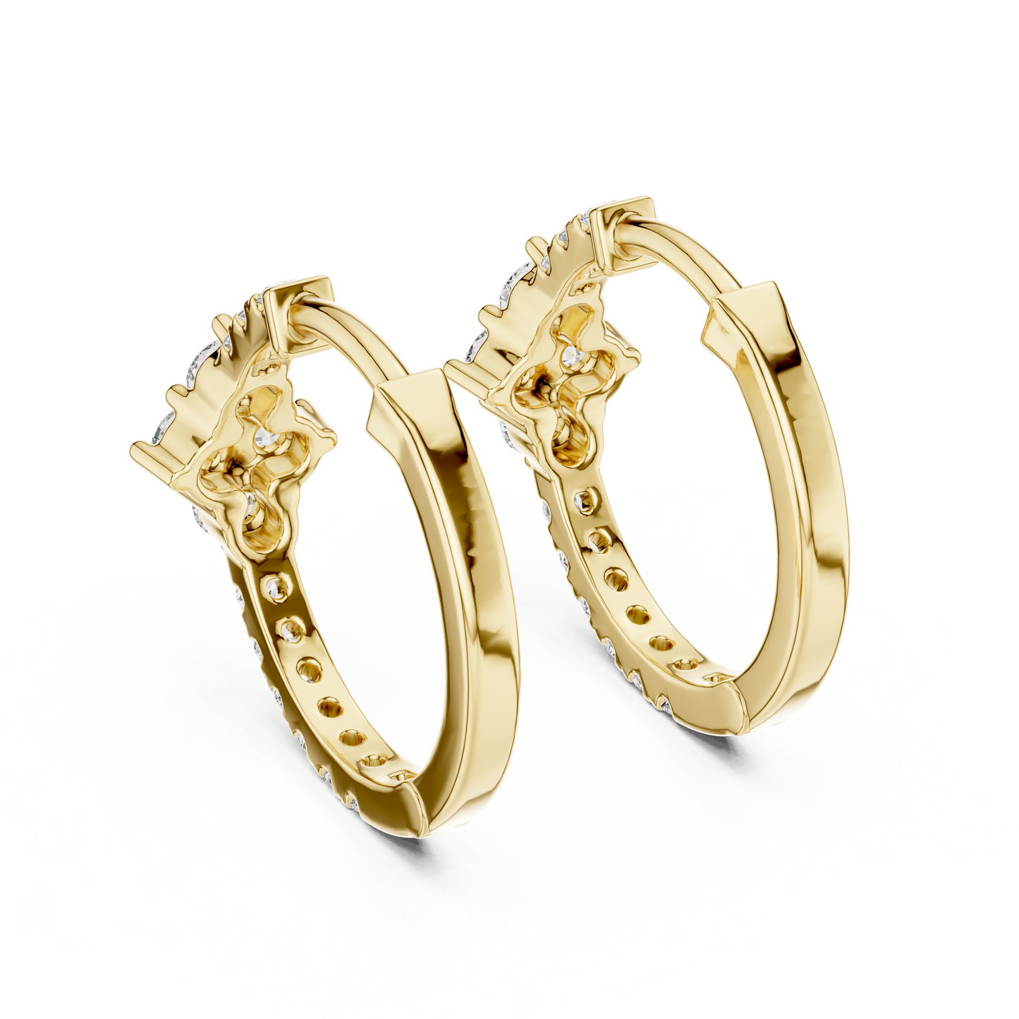 Round Lab Grown Diamond Rhombus Cluster Hoop Earrings in 14k Rose Gold