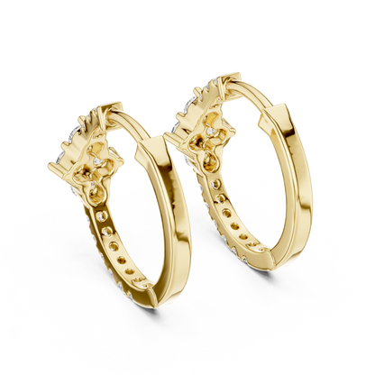 Round Lab Grown Diamond Rhombus Cluster Hoop Earrings in 14k Rose Gold