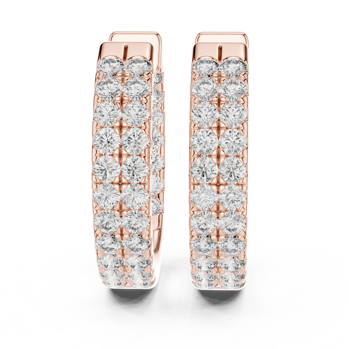 Modern Two Row Pave Round Lab Diamond Hoop Earrings