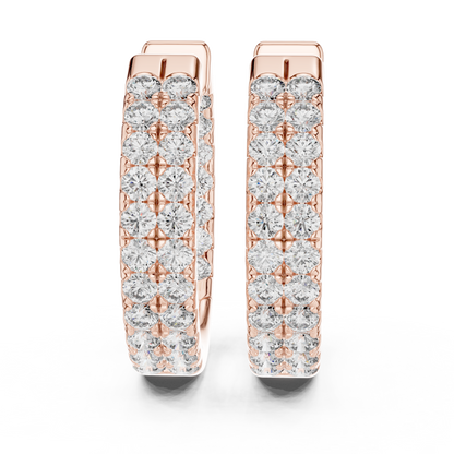 Modern Two Row Pave Round Lab Diamond Hoop Earrings