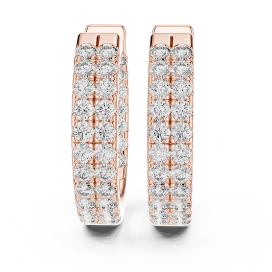 Modern Two Row Pave Round Lab Diamond Hoop Earrings