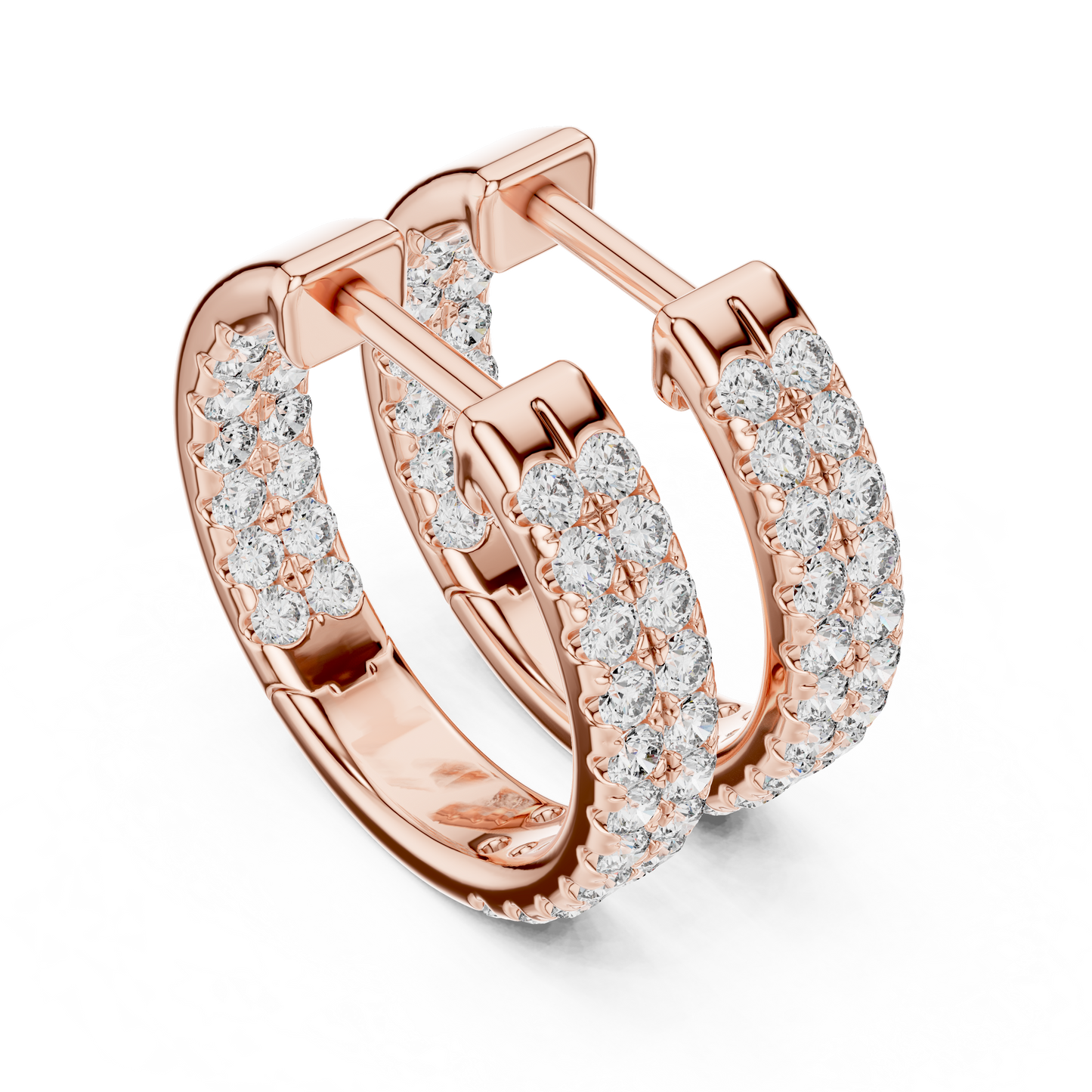 Modern Two Row Pave Round Lab Diamond Hoop Earrings