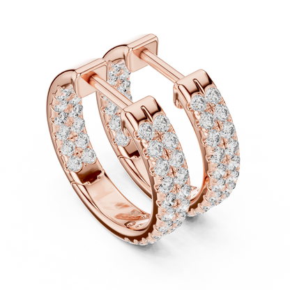 Modern Two Row Pave Round Lab Diamond Hoop Earrings