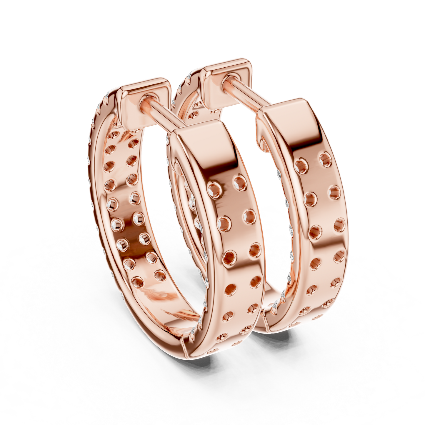 Modern Two Row Pave Round Lab Diamond Hoop Earrings