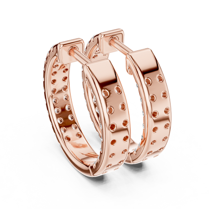 Modern Two Row Pave Round Lab Diamond Hoop Earrings