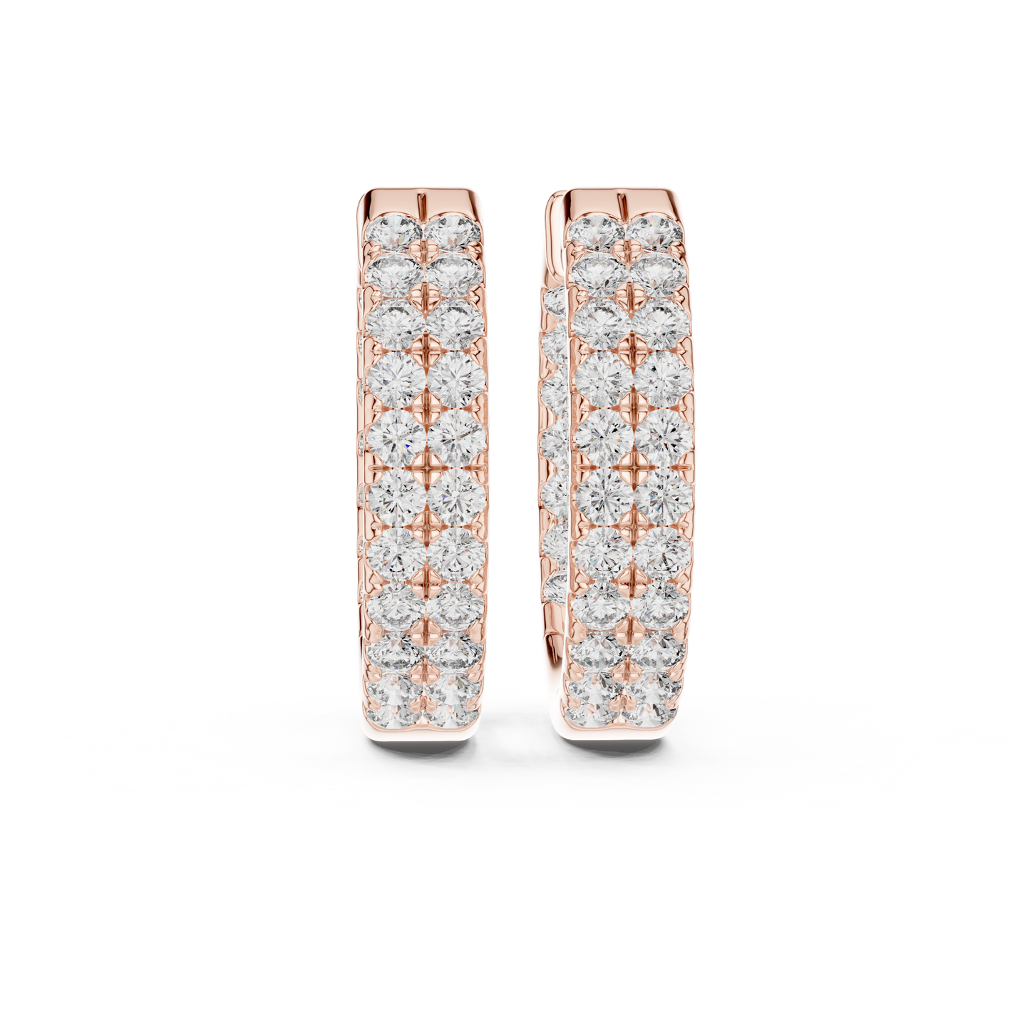 Modern Two Row Pave Round Lab Diamond Hoop Earrings
