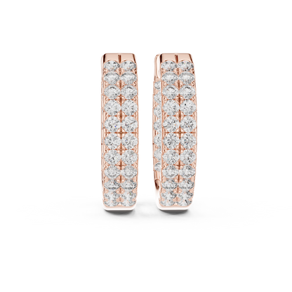 Modern Two Row Pave Round Lab Diamond Hoop Earrings