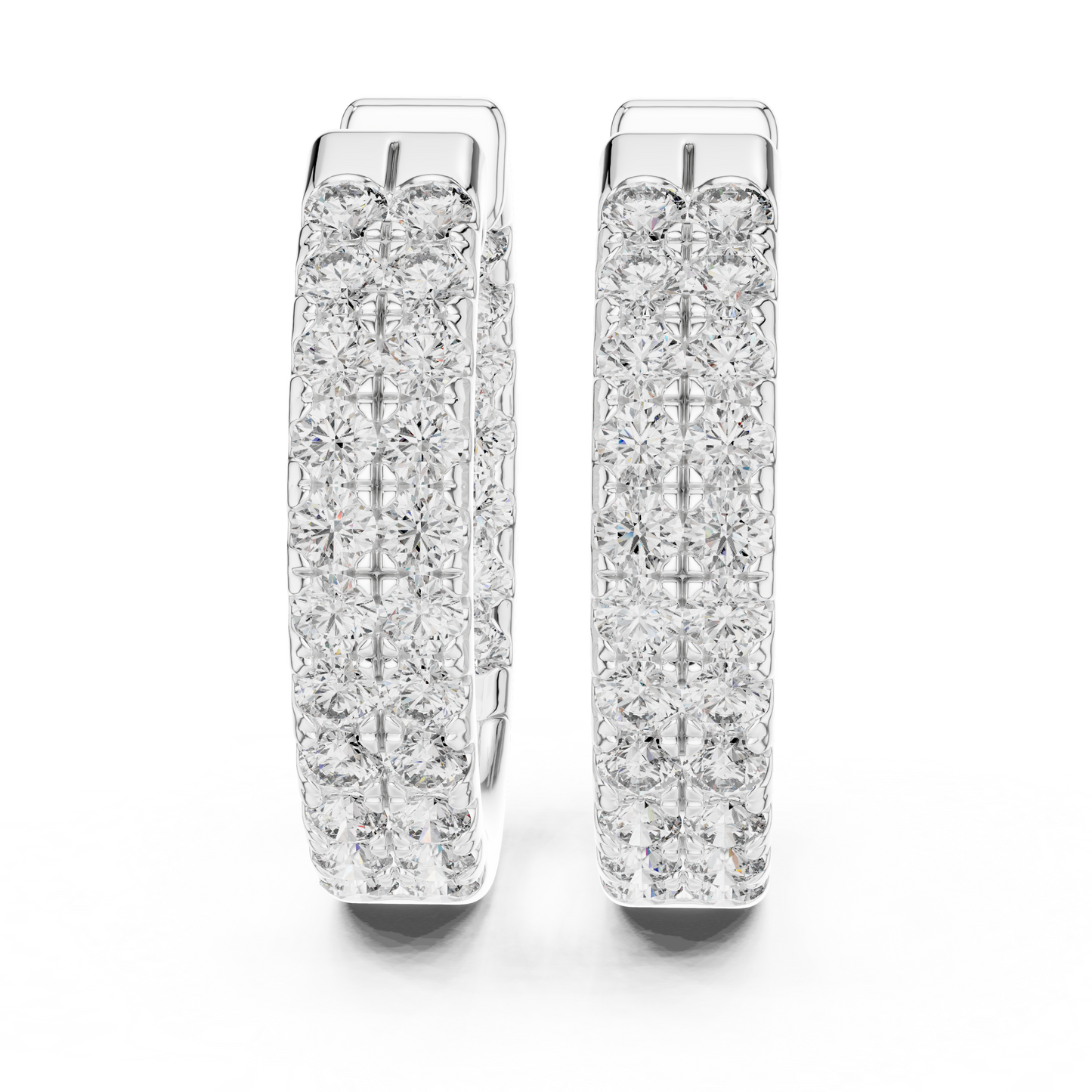 Modern Two Row Pave Round Lab Diamond Hoop Earrings
