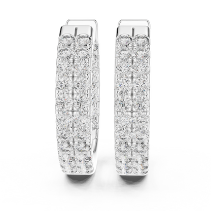Modern Two Row Pave Round Lab Diamond Hoop Earrings