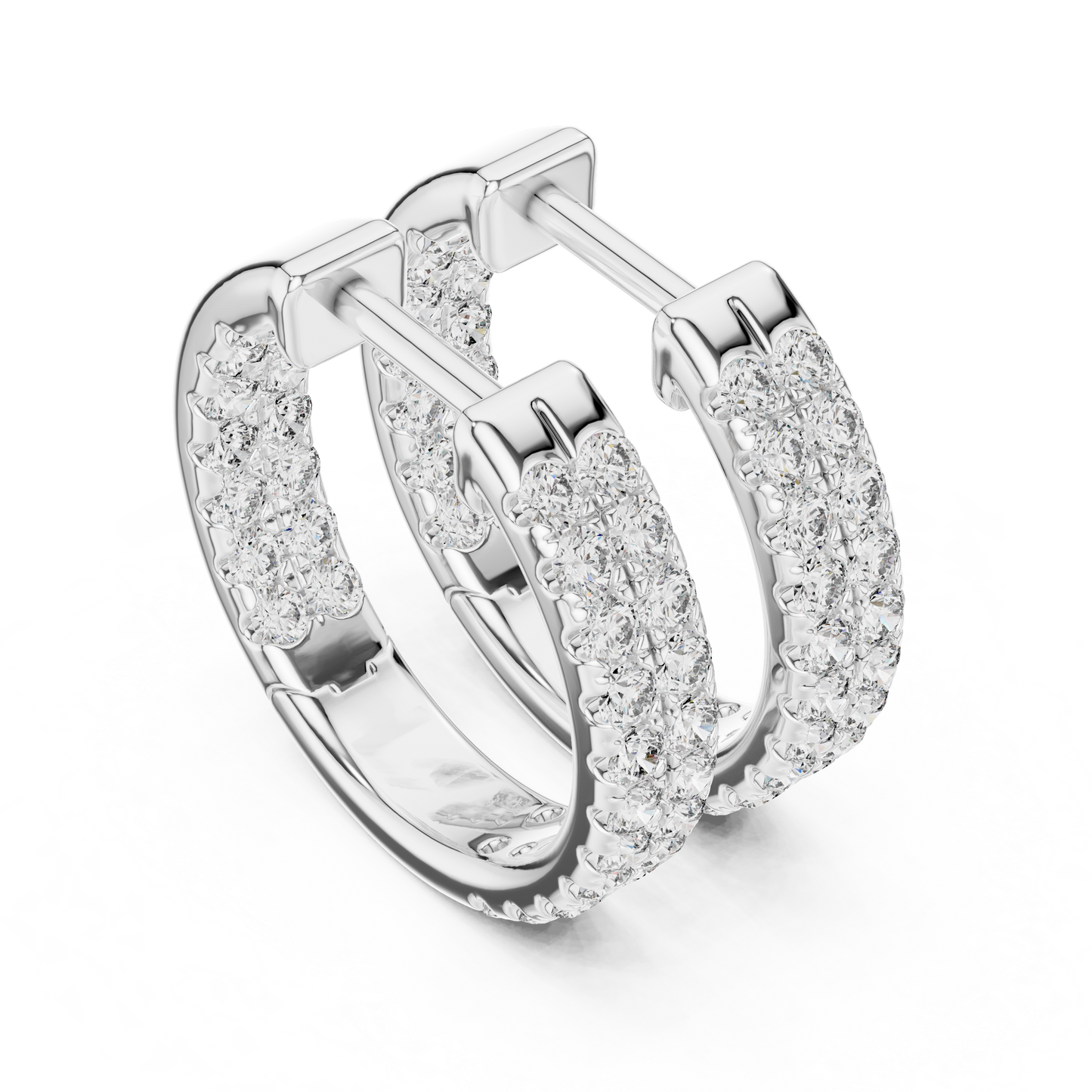 Modern Two Row Pave Round Lab Diamond Hoop Earrings