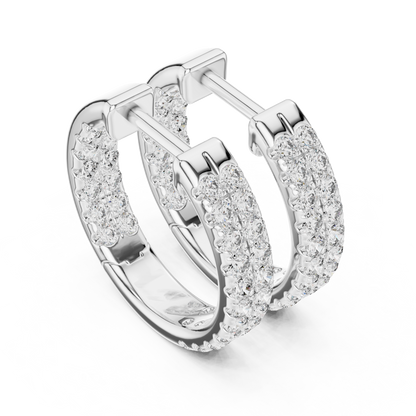 Modern Two Row Pave Round Lab Diamond Hoop Earrings