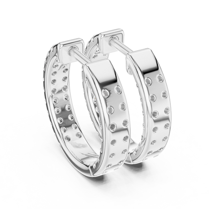 Modern Two Row Pave Round Lab Diamond Hoop Earrings