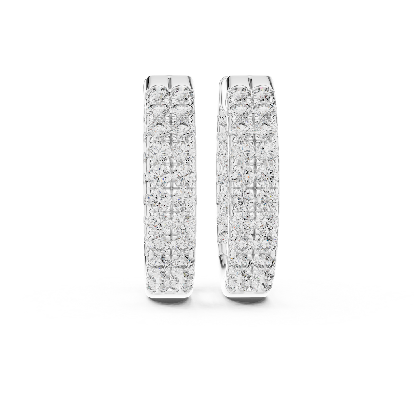 Modern Two Row Pave Round Lab Diamond Hoop Earrings