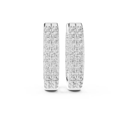 Modern Two Row Pave Round Lab Diamond Hoop Earrings