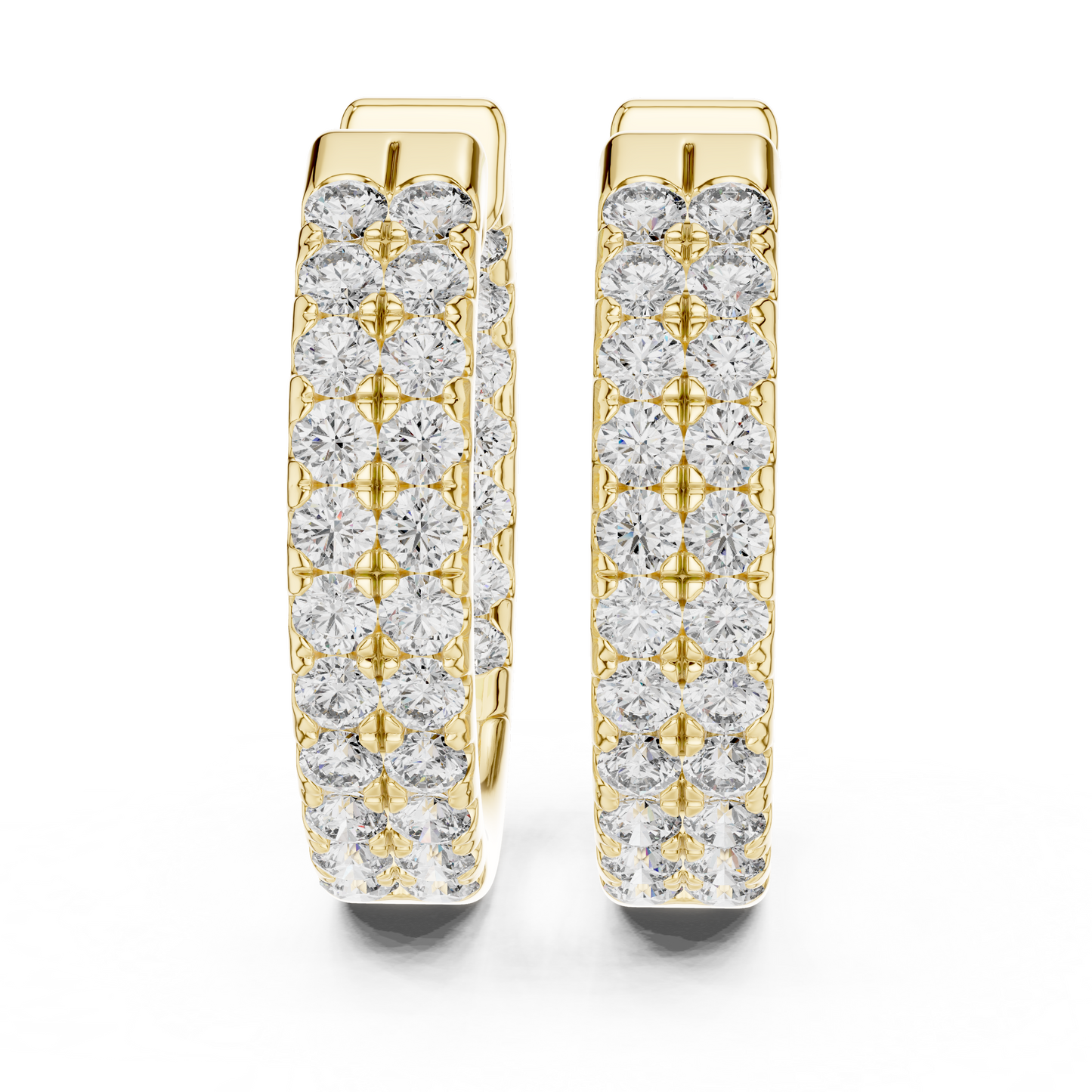 Modern Two Row Pave Round Lab Diamond Hoop Earrings