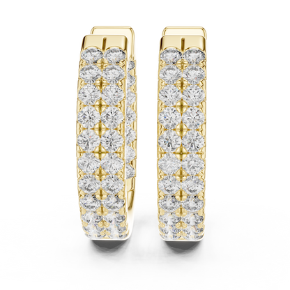 Modern Two Row Pave Round Lab Diamond Hoop Earrings