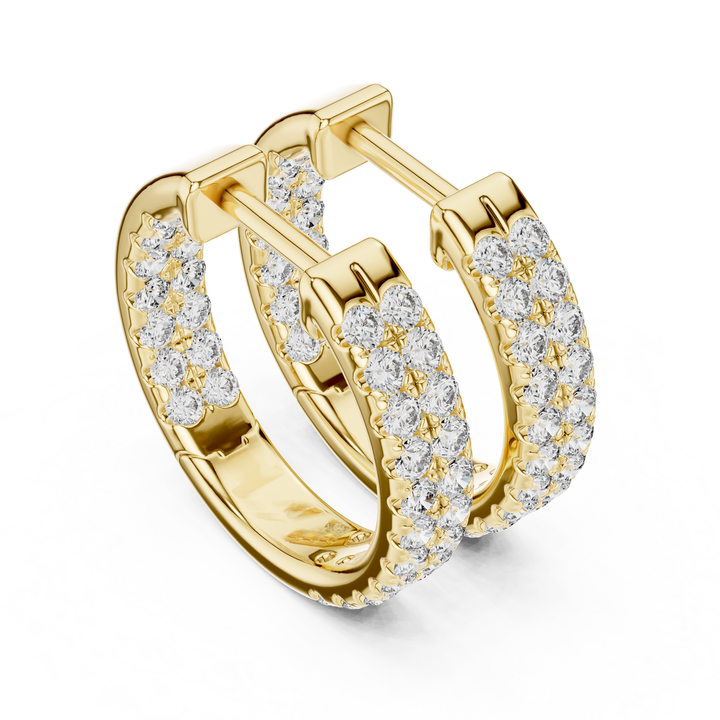 Modern Two Row Pave Round Lab Diamond Hoop Earrings