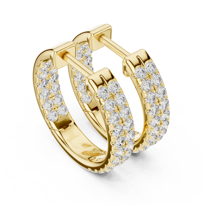 Modern Two Row Pave Round Lab Diamond Hoop Earrings