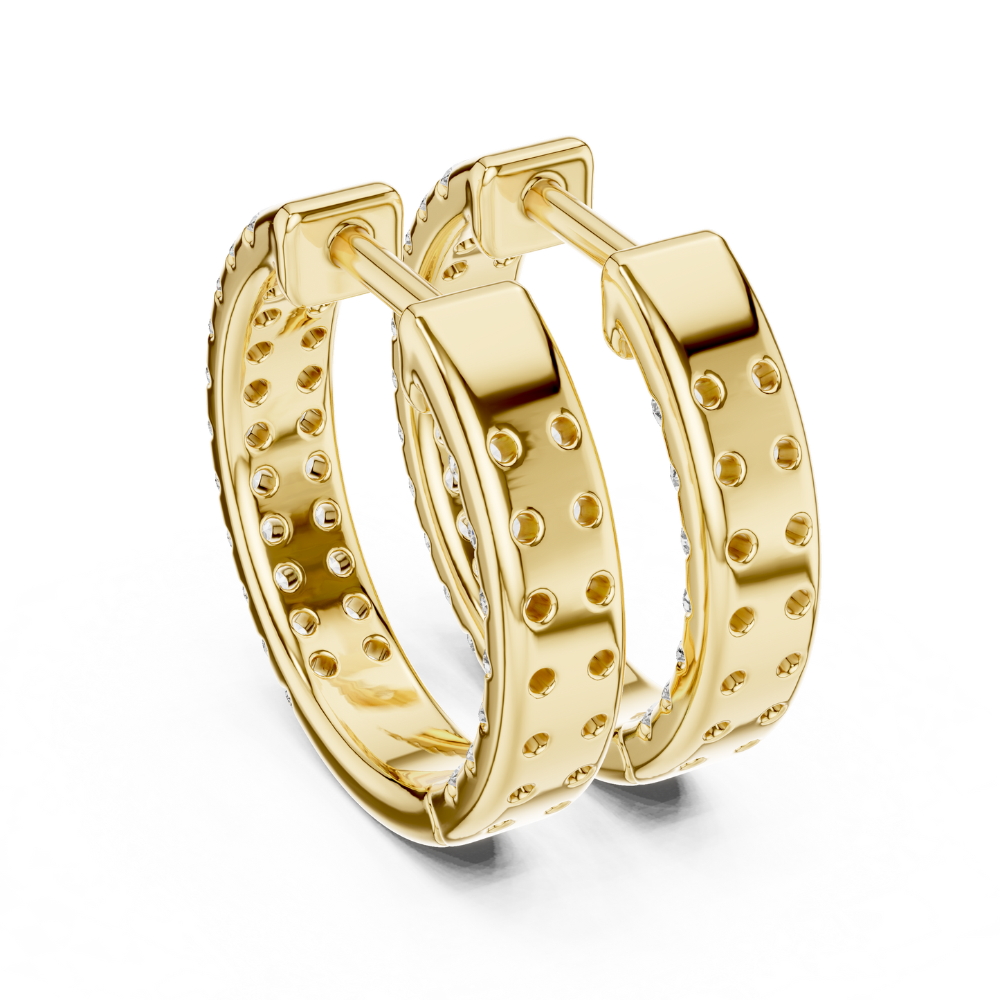 Modern Two Row Pave Round Lab Diamond Hoop Earrings
