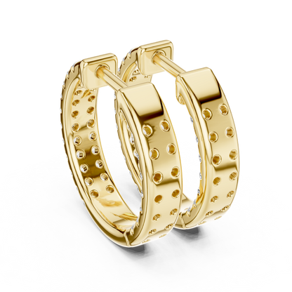 Modern Two Row Pave Round Lab Diamond Hoop Earrings