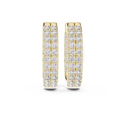 Modern Two Row Pave Round Lab Diamond Hoop Earrings