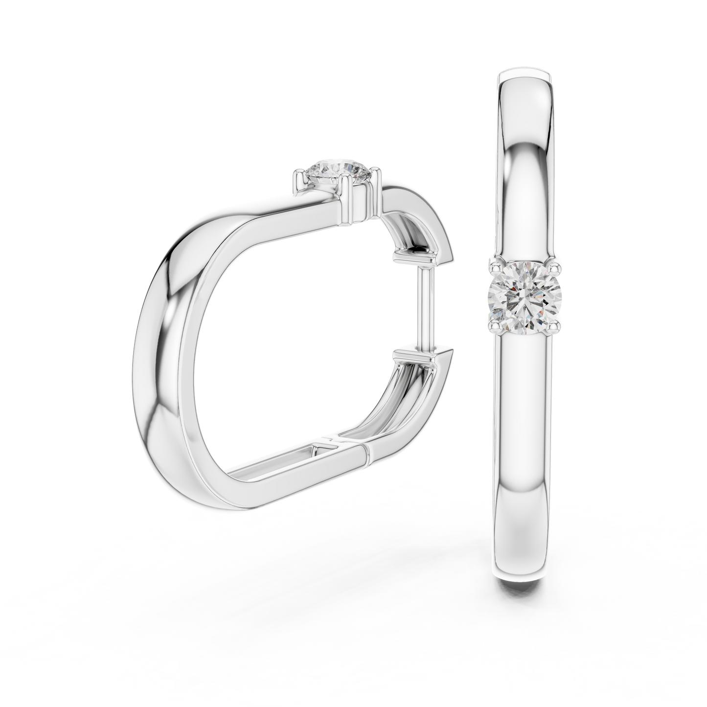 Double Row Lab Grown Diamond Huggie Hoop Earrings in 14k White Gold