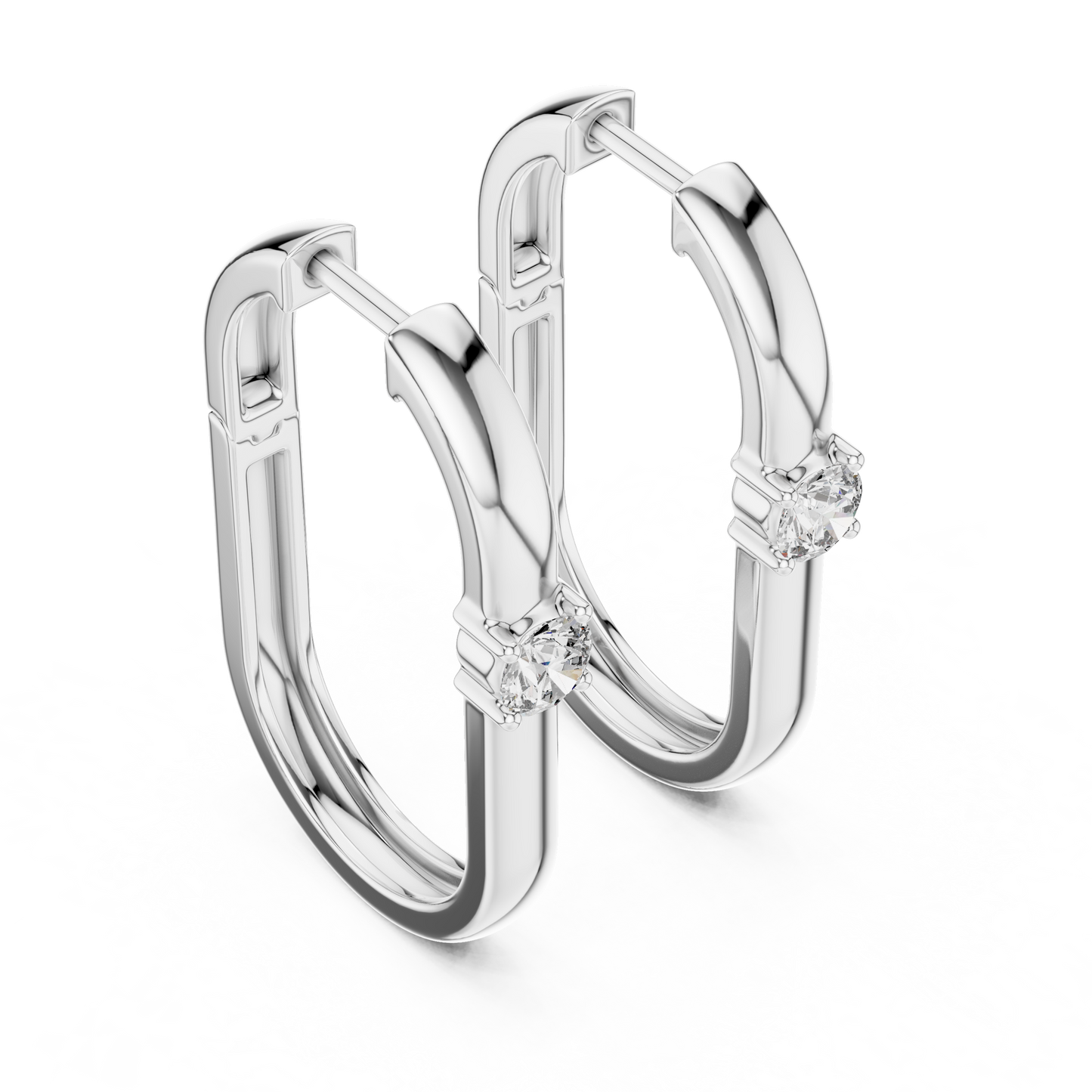 Double Row Lab Grown Diamond Huggie Hoop Earrings in 14k White Gold
