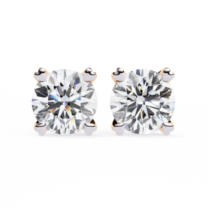 1.03 Ct Round Cut Lab Grown Diamond Gold Solitaire Stud Earring