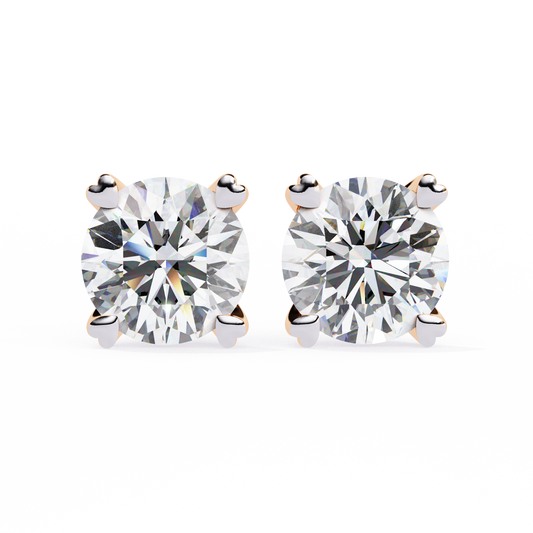 1.03 Ct Round Cut Lab Grown Diamond Gold Solitaire Stud Earring