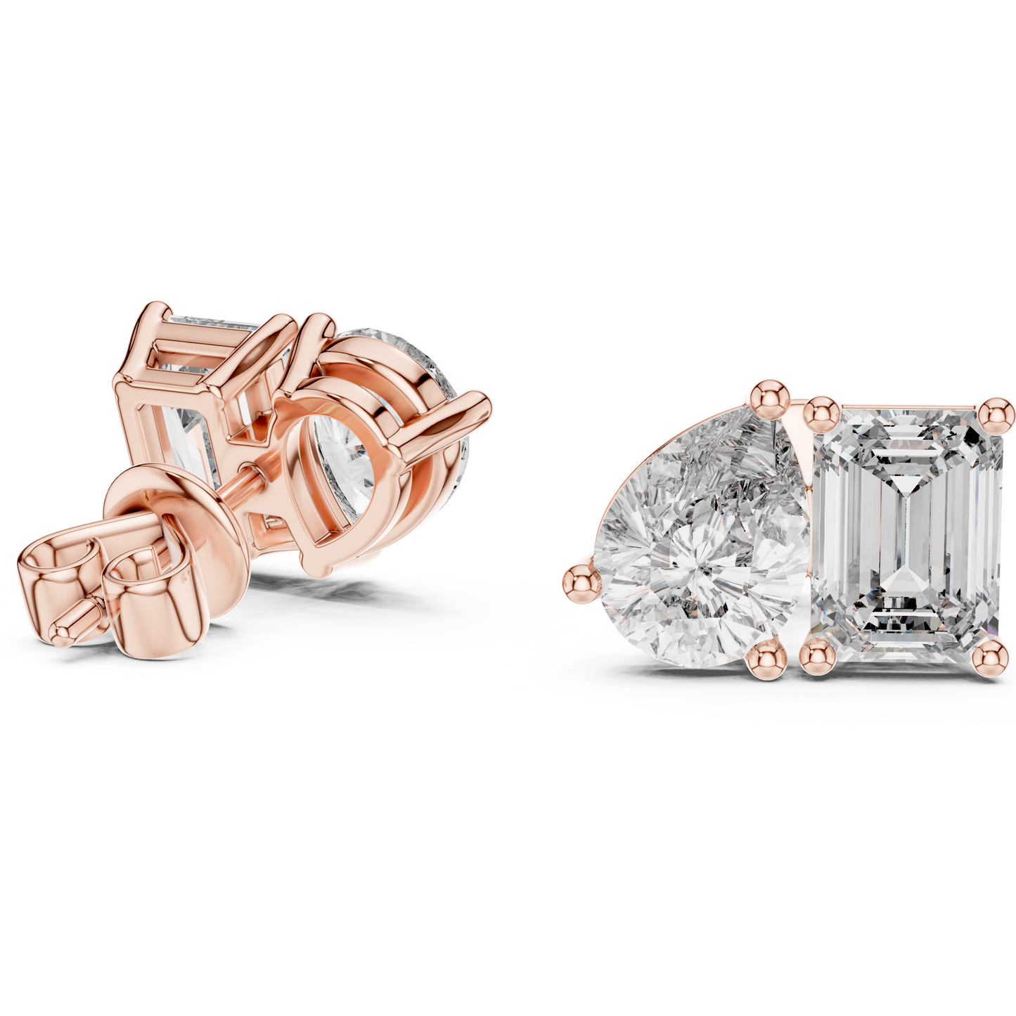 Toi et Moi Emerald and Pear Lab Grown Diamond Stud Earrings