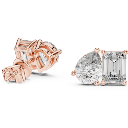 Toi et Moi Emerald and Pear Lab Grown Diamond Stud Earrings
