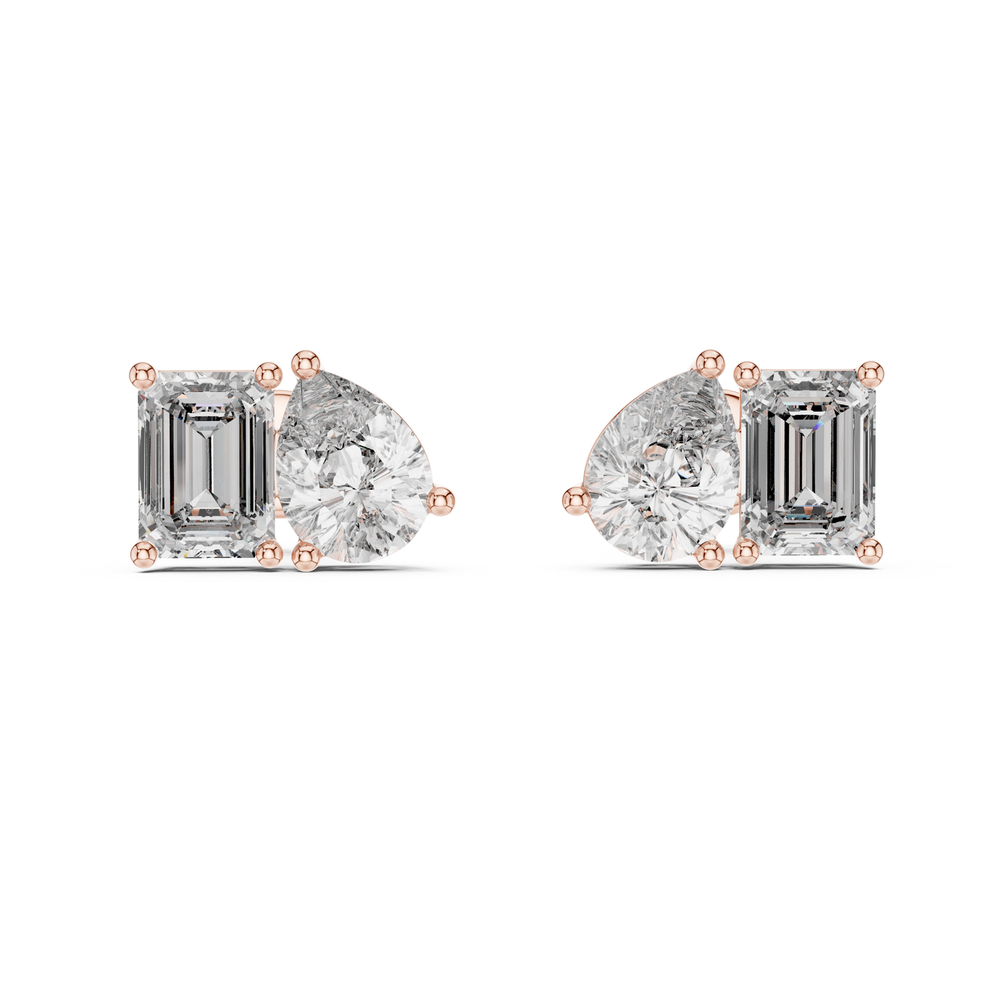 Toi et Moi Emerald and Pear Lab Grown Diamond Stud Earrings