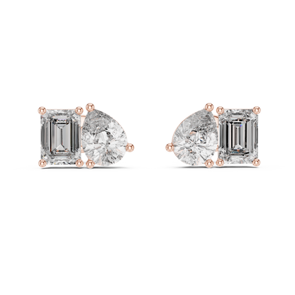 Toi et Moi Emerald and Pear Lab Grown Diamond Stud Earrings
