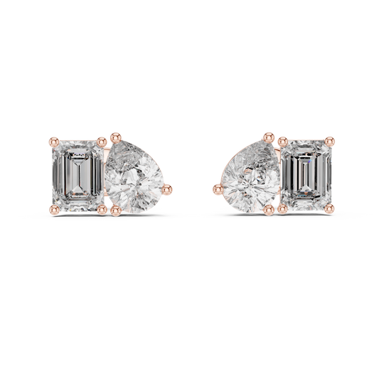 Toi et Moi Emerald and Pear Lab Grown Diamond Stud Earrings