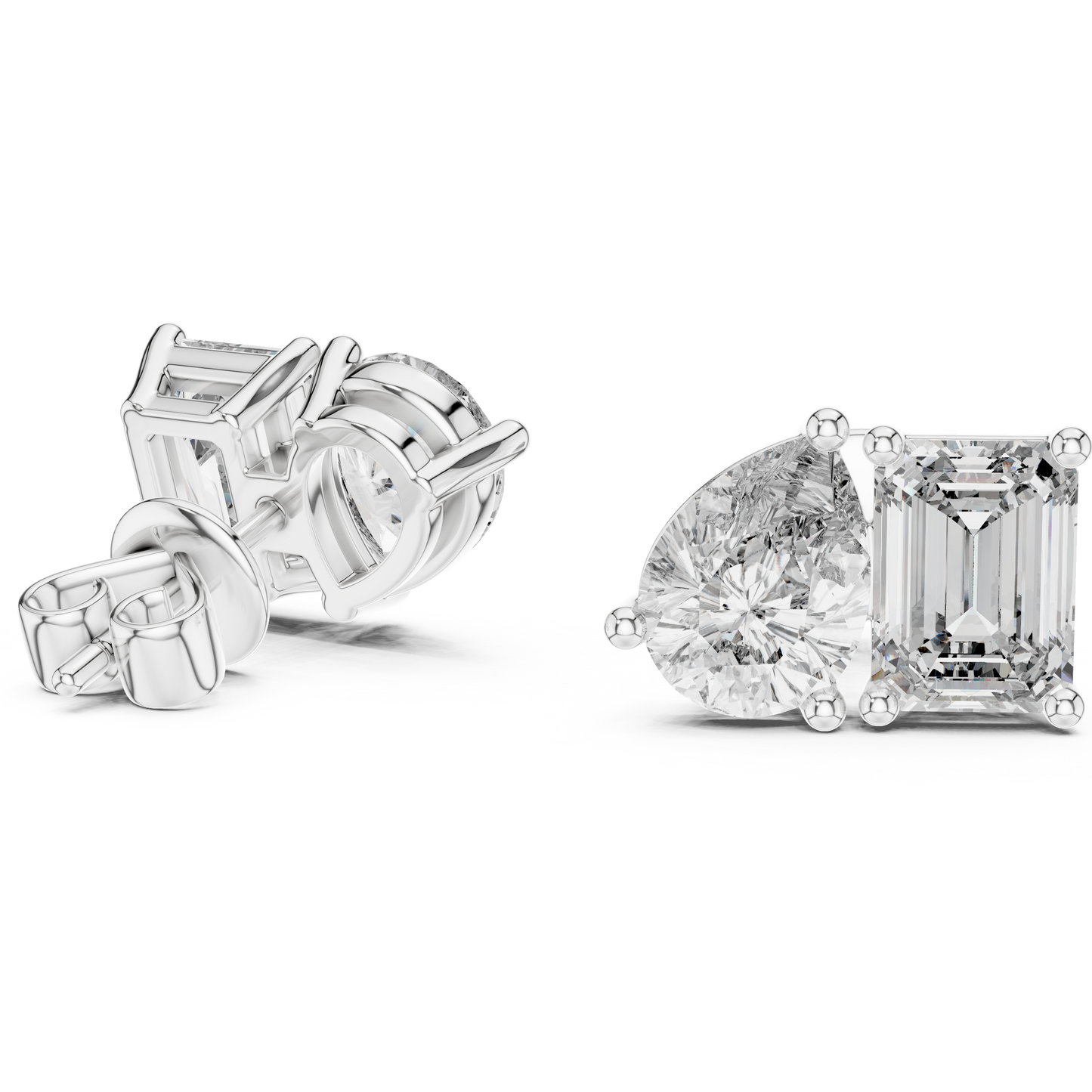 Toi et Moi Emerald and Pear Lab Grown Diamond Stud Earrings