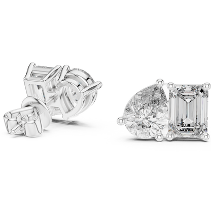Toi et Moi Emerald and Pear Lab Grown Diamond Stud Earrings