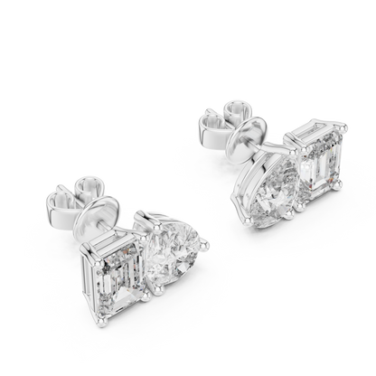 Toi et Moi Emerald and Pear Lab Grown Diamond Stud Earrings