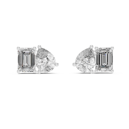 Toi et Moi Emerald and Pear Lab Grown Diamond Stud Earrings