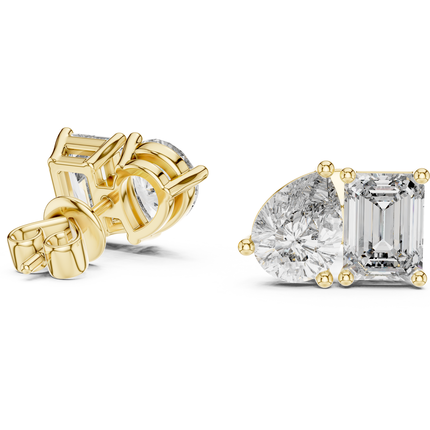 Toi et Moi Emerald and Pear Lab Grown Diamond Stud Earrings